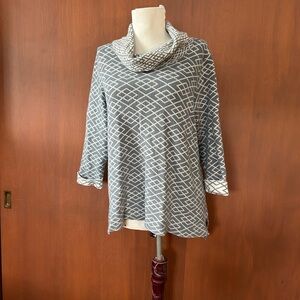 Moth Cream and Gray Alpaca Blend Geometric Sweater
